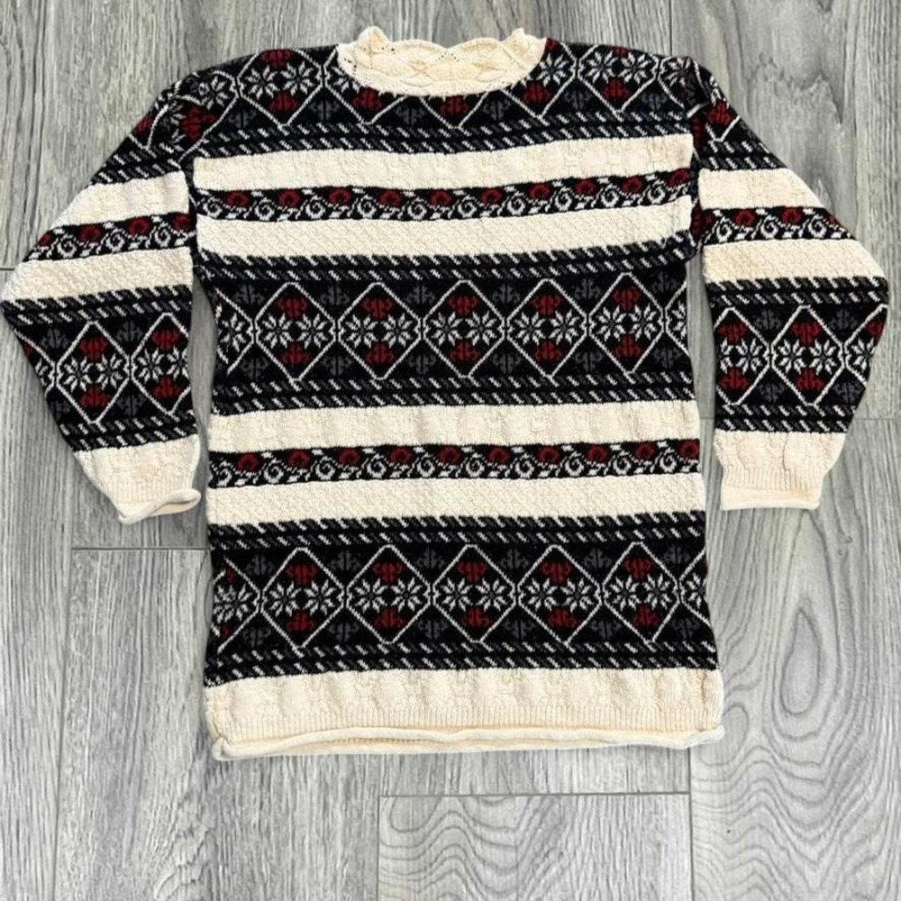 Vintage 90s Joule Aztec Coogi Style 3D Textured Knit Sweater Dress USA Womens M